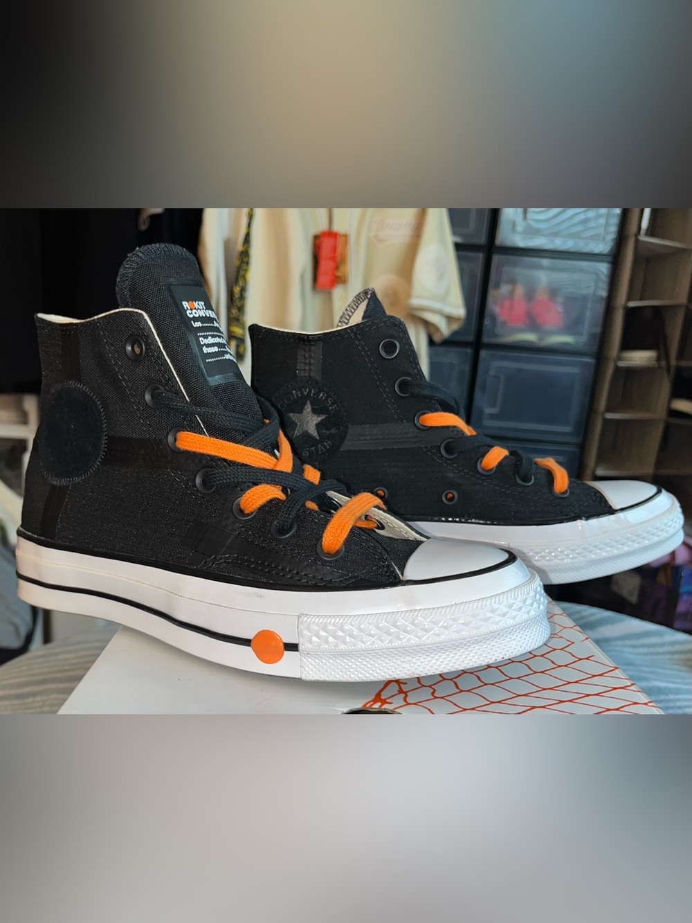 Converse Rokit Collaboration Canvas High-Top Sneakers with Orange Laces